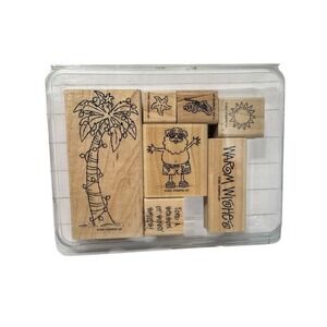 Stampin'‎ Up Warm Wishes Tropical Santa Stamp Set 2001 Wood Mounted